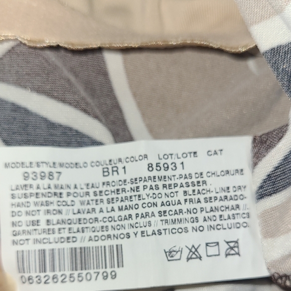 Swimwear Tank Top Brown Tan Cream Circle Cinch Built In Bra Coastal Cool Boho - Picture 5 of 7